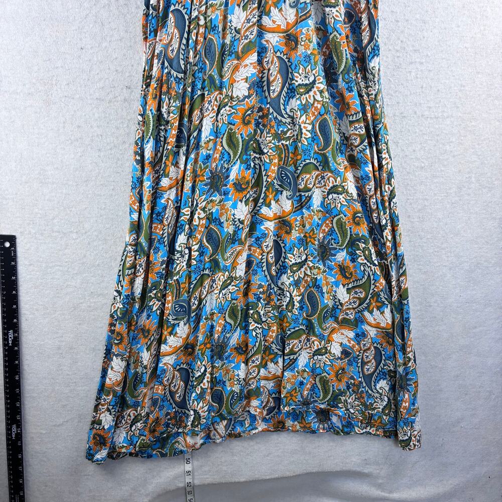 Harlow & Rose Paisley Floral Maxi Dress Womens XL Blue Fit Flare Peasant Cottage - Picture 7 of 12
